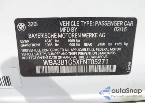 2015 BMW 320I from USA, damaged, VIN WBA3B1G5XFNT05271